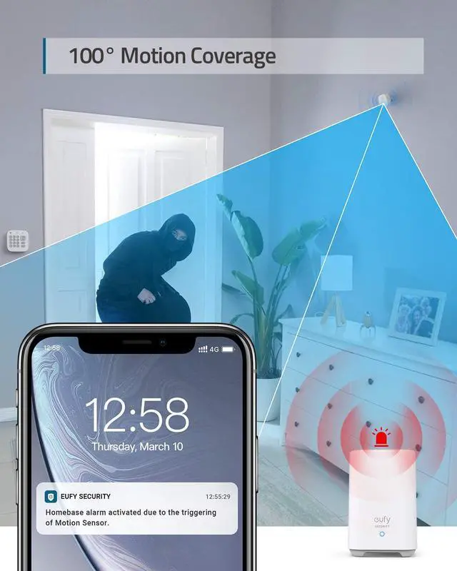 Alt view image 4 of 7 - eufy Security 5-Piece Home Alarm Kit, Home Security System, Keypad, Motion Sensor, 2 Entry Sensors, Home Alarm System, Control from The App, Links with HomeBase-Connected Devices