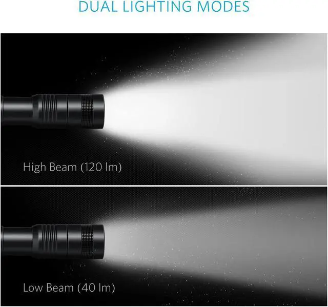 Alt view image 4 of 8 - Anker Rechargeable Bolder P2 LED Pen Flashlight, 120 Lumens, IPX5 Water-Resistant, 900mAh NiMH Battery ×2 Included, 2 Modes (High Beam, Low Beam)