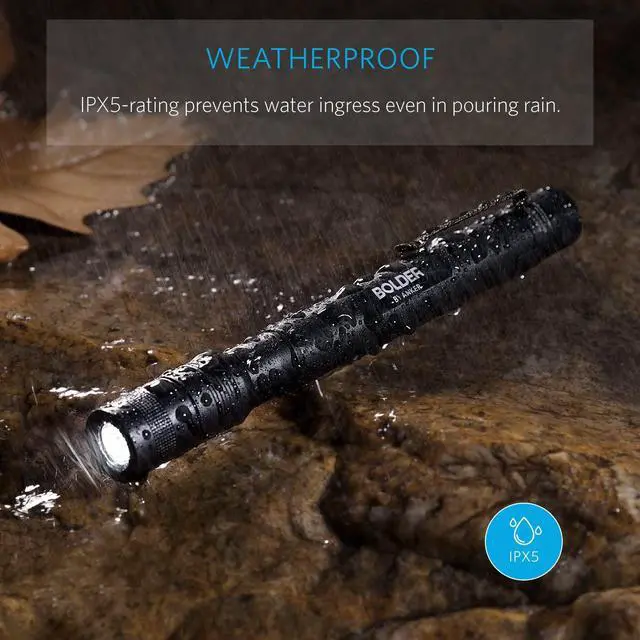 Alt view image 3 of 8 - Anker Rechargeable Bolder P2 LED Pen Flashlight, 120 Lumens, IPX5 Water-Resistant, 900mAh NiMH Battery ×2 Included, 2 Modes (High Beam, Low Beam)