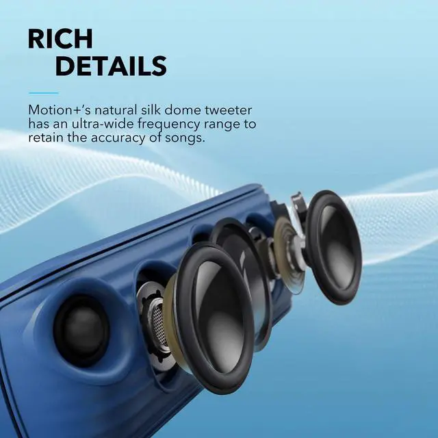 Alt view image 4 of 7 - Anker Soundcore Motion+ Bluetooth Speaker with Hi-Res 30W Audio, Extended Bass and Treble, Wireless HiFi Portable Speaker with App, Customizable EQ, 12-Hour Playtime, IPX7 Waterproof, and USB-C
