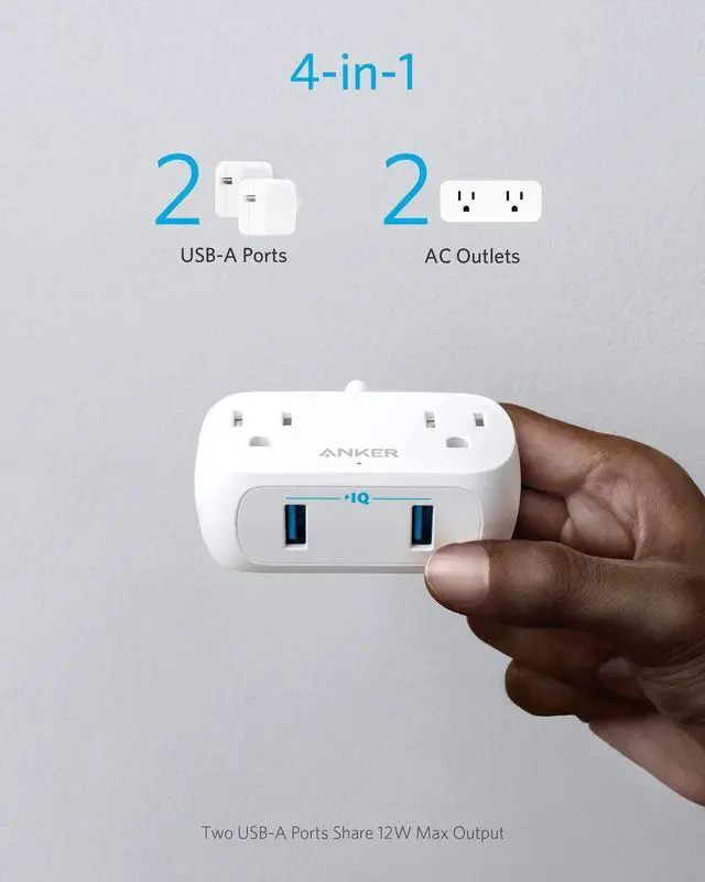 Alt view image 2 of 7 - Anker Power Strip with USB PowerExtend USB 2 mini, 2 Outlets, and 2 USB Ports, Flat Plug, 5 ft Extension Cord, Safety System for Travel, Desk, and Home Office