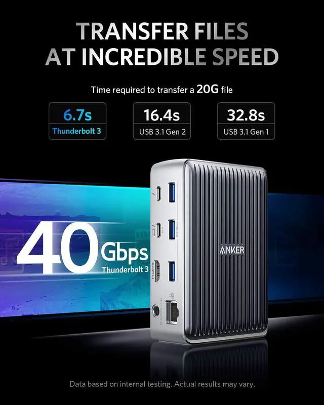 Alt view image 6 of 6 - Anker Docking Station, PowerExpand Elite 13-in-1 Thunderbolt 3 Dock for USB-C Laptops, 85W Charging for Laptop, 18W Charging for Phone, 4K HDMI, 1Gbps Ethernet, Audio, USB-A Gen 1, USB-C Gen 2, SD 4.0