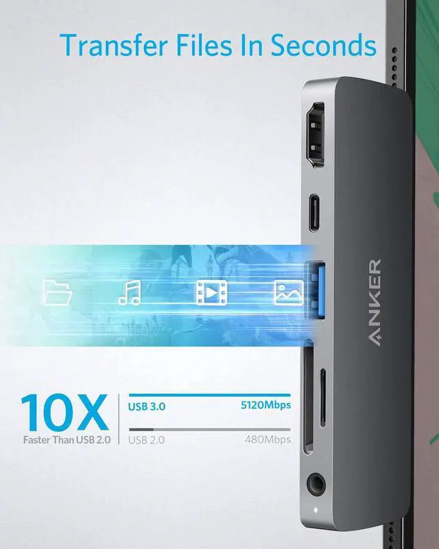Alt view image 7 of 7 - Anker USB C Hub for iPad Pro, PowerExpand Direct 6-in-1 USB C Adapter, with 60W Power Delivery, 4K@60Hz HDMI Port, 3.5mm Headphone Jack, USB 3.0 Port, SD and microSD Card Reader