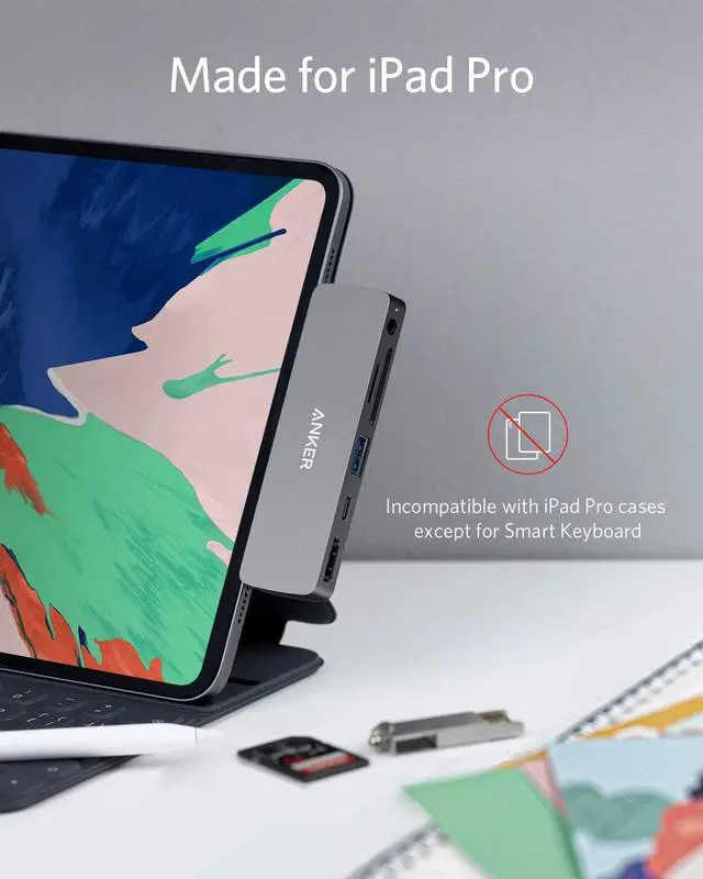 Alt view image 2 of 7 - Anker USB C Hub for iPad Pro, PowerExpand Direct 6-in-1 USB C Adapter, with 60W Power Delivery, 4K@60Hz HDMI Port, 3.5mm Headphone Jack, USB 3.0 Port, SD and microSD Card Reader