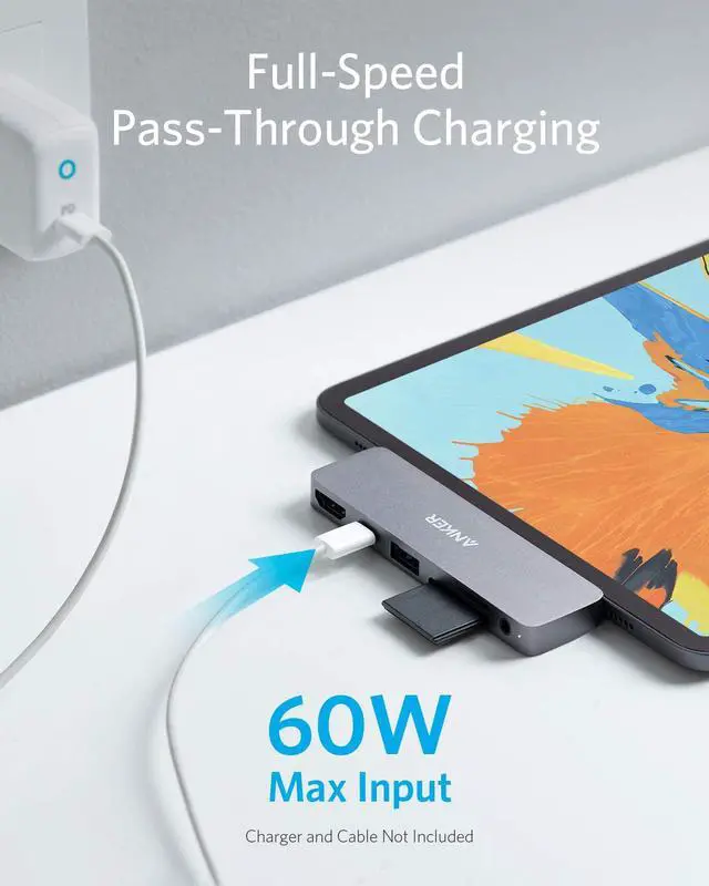 Alt view image 6 of 7 - Anker USB C Hub for iPad Pro, PowerExpand Direct 6-in-1 USB C Adapter, with 60W Power Delivery, 4K@60Hz HDMI Port, 3.5mm Headphone Jack, USB 3.0 Port, SD and microSD Card Reader