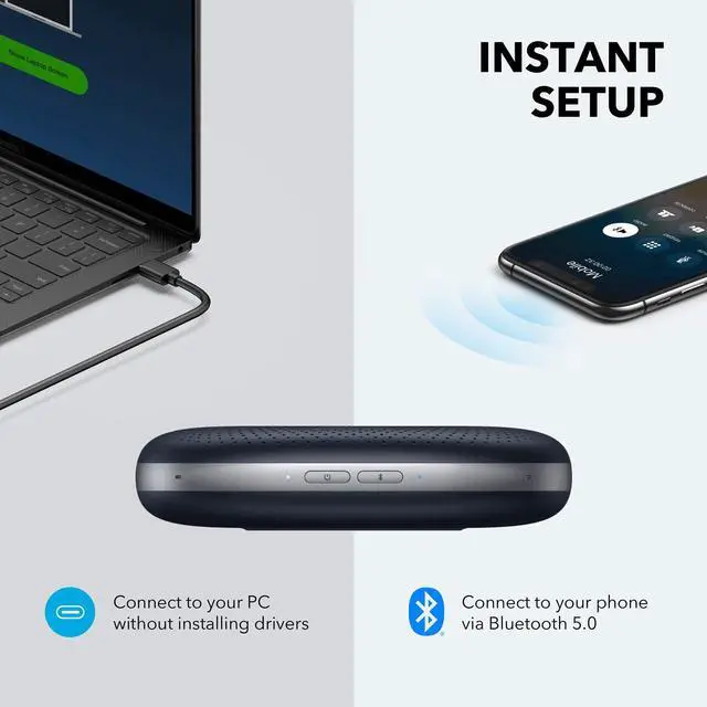 Alt view image 5 of 8 - Anker PowerConf Bluetooth Speakerphone with 6 Microphones, Enhanced Voice Pickup, 24 Hour Call Time, Bluetooth 5, USB C, Conference Speaker Compatible with Leading Platforms, PowerIQ Technology
