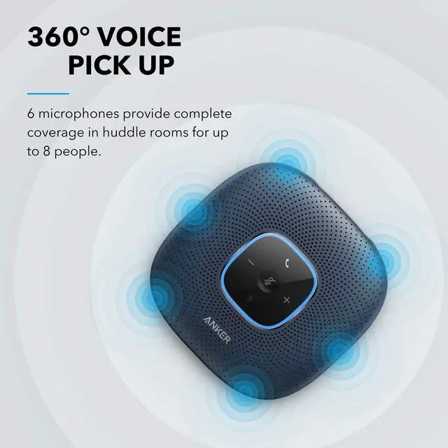Alt view image 2 of 8 - Anker PowerConf Bluetooth Speakerphone with 6 Microphones, Enhanced Voice Pickup, 24 Hour Call Time, Bluetooth 5, USB C, Conference Speaker Compatible with Leading Platforms, PowerIQ Technology