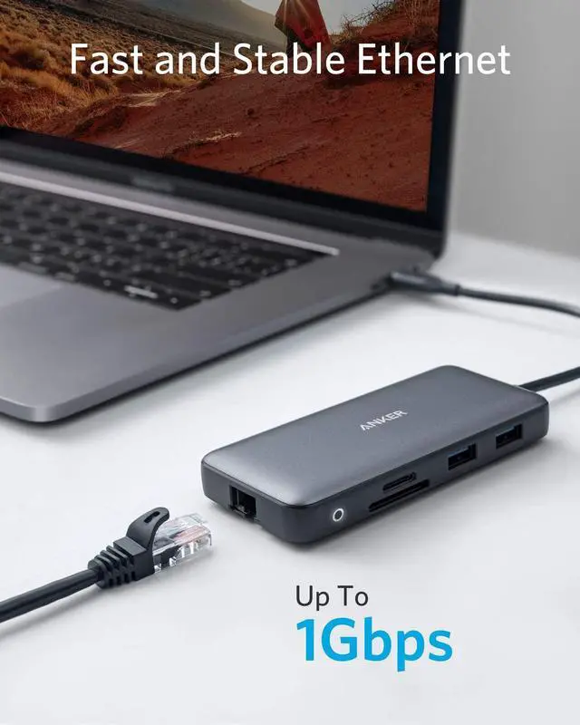 Alt view image 6 of 7 - Anker USB C Hub, PowerExpand 8-in-1 USB C Adapter, with Dual 4K HDMI, 100W Power Delivery, 1 Gbps Ethernet, 2 USB 3.0 Data Ports, SD and microSD Card Reader, for MacBook Pro, XPS and More
