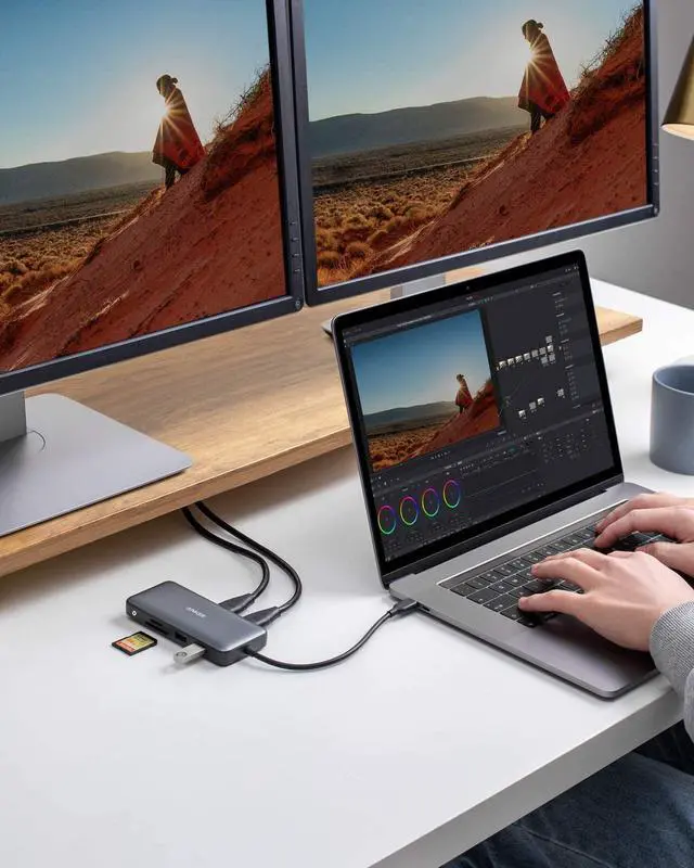 Alt view image 7 of 7 - Anker USB C Hub, PowerExpand 8-in-1 USB C Adapter, with Dual 4K HDMI, 100W Power Delivery, 1 Gbps Ethernet, 2 USB 3.0 Data Ports, SD and microSD Card Reader, for MacBook Pro, XPS and More