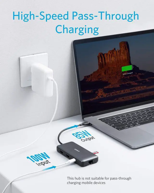 Alt view image 4 of 7 - Anker USB C Hub, PowerExpand 8-in-1 USB C Adapter, with Dual 4K HDMI, 100W Power Delivery, 1 Gbps Ethernet, 2 USB 3.0 Data Ports, SD and microSD Card Reader, for MacBook Pro, XPS and More