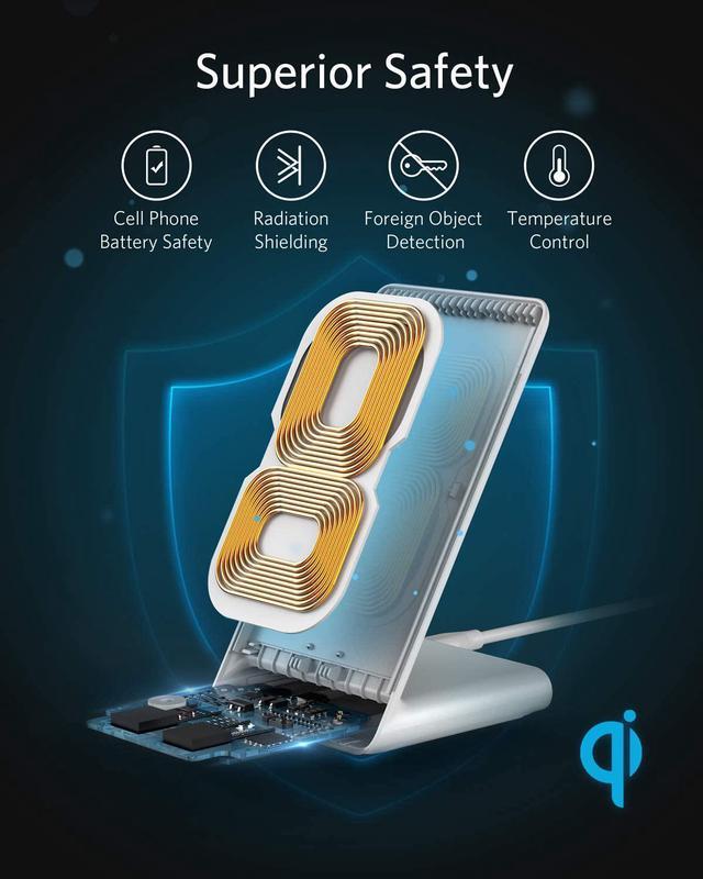 Alt view image 5 of 6 - Anker Wireless Charger, PowerWave Stand, Qi-Certified for iPhone 11, 11 Pro, 11 Pro Max, XR, Xs Max, XS, X, 8, 8 Plus, 10W Fast-Charging Galaxy S10 S9 S8, Note 10 Note 9 and More (No AC Adapter)