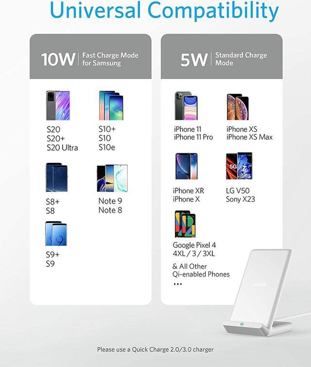 Alt view image 3 of 6 - Anker Wireless Charger, PowerWave Stand, Qi-Certified for iPhone 11, 11 Pro, 11 Pro Max, XR, Xs Max, XS, X, 8, 8 Plus, 10W Fast-Charging Galaxy S10 S9 S8, Note 10 Note 9 and More (No AC Adapter)