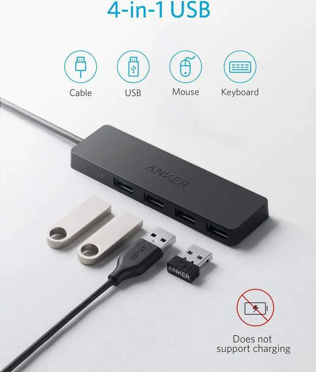 Alt view image 2 of 7 - (2 Pack) Anker 4-Port USB 3.0 Hub, Ultra-Slim Data USB Hub with 2 ft Extended Cable [Charging Not Supported], for MacBook, Mac Pro, Mac mini, iMac, Surface Pro, XPS, PC, Flash Drive, Mobile HDD