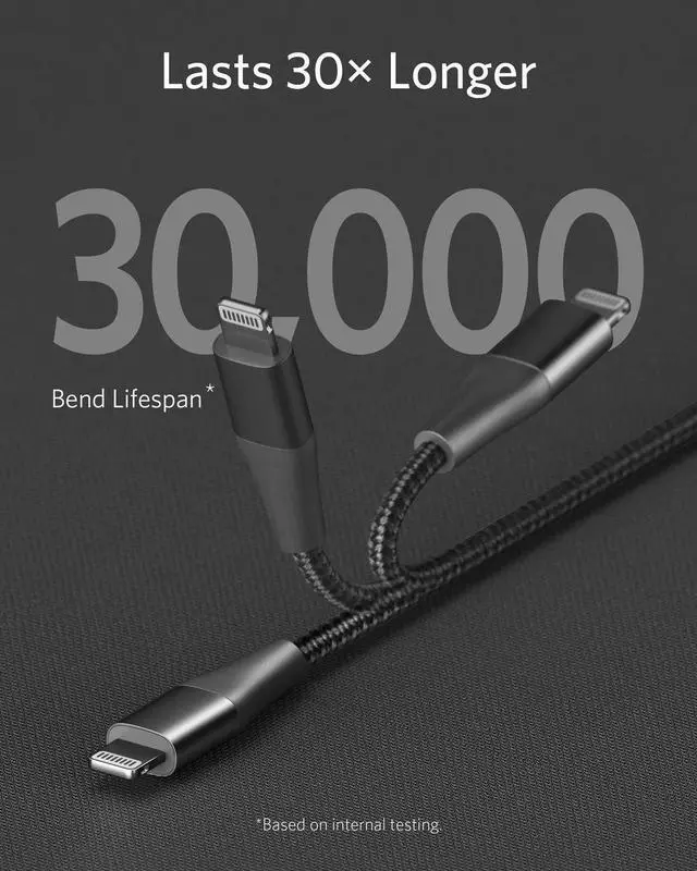 Alt view image 5 of 6 - Anker iPhone 12 Charger, USB C to Lightning Cable [6ft Apple Mfi Certified] Powerline+ II Nylon Braided Cable for iPhone 12/Mini/ 11/11 Pro/11 Pro Max/X/XS/XR/XS Max/8/8 Plus, Supports Power Delivery