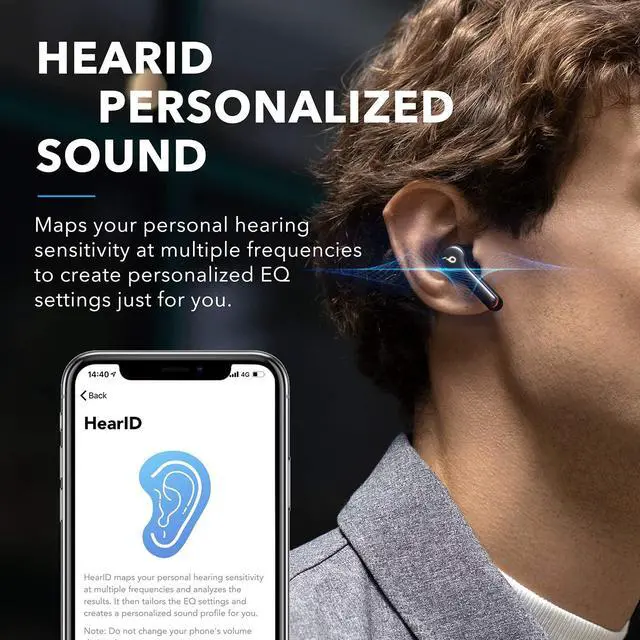 Alt view image 4 of 7 - Anker Soundcore Liberty Air 2 Wireless Earbuds, Diamond-Inspired Drivers, Bluetooth Earphones, 4 Mics, Noise Reduction, 28H Playtime, HearID, Bluetooth 5, Wireless Charging, For Calls, Home