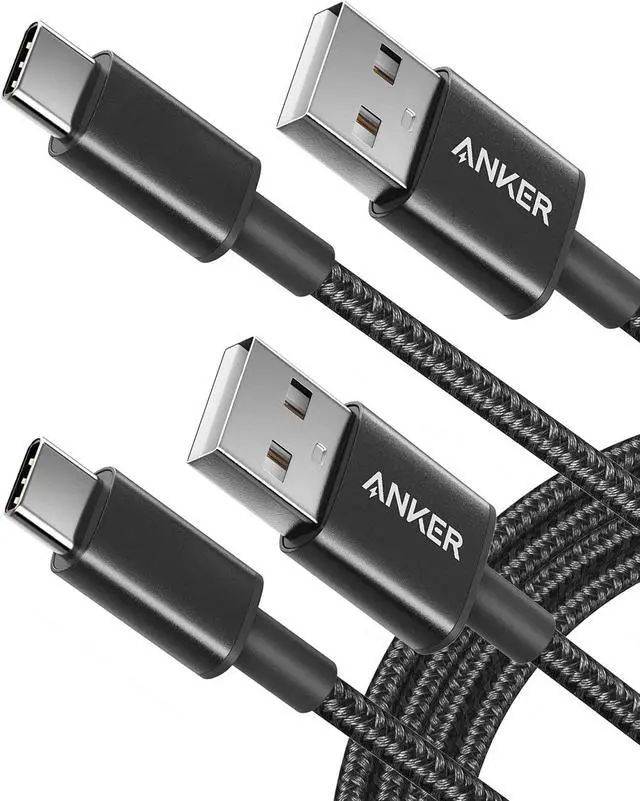 Main image of USB C Cable, Anker [2-Pack, 6 ft] Type C Charger Premium Nylon USB Cable , USB A to Type C Charging Cable Fast Charge for Samsung Galaxy S10 S10+ / Note 8, LG V20 and Other USB C Charger (Black)