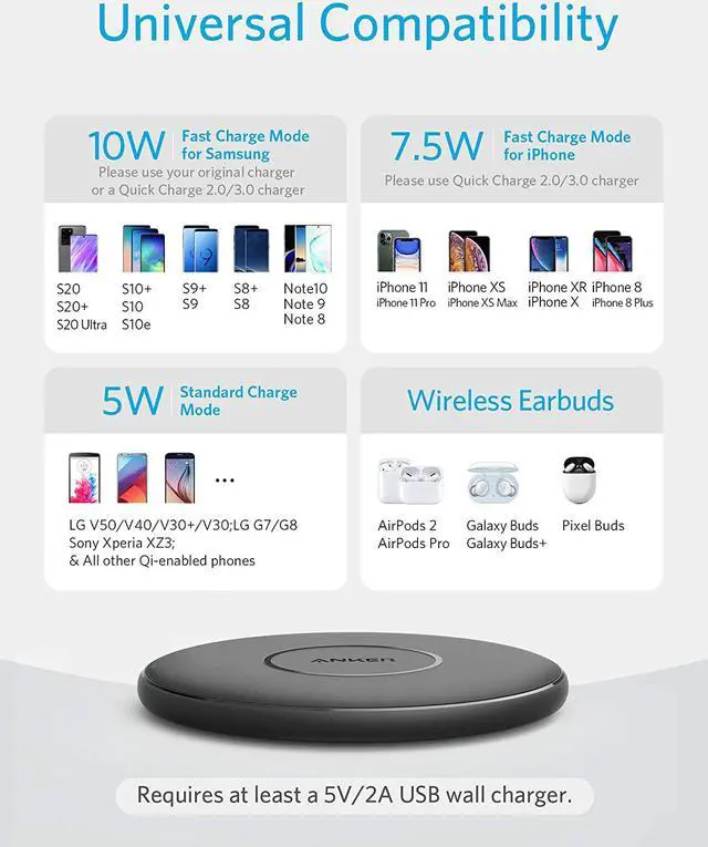 Alt view image 3 of 7 - Anker 10W Max Wireless Charger, PowerWave Pad Upgraded, Qi-Certified Wireless Charging 7.5W for iPhone 11/Xs Max XR XS X 8/8 Plus, 10W for Galaxy S10 S9 S8, S9 Plus, Note 9 (No AC Adapter)