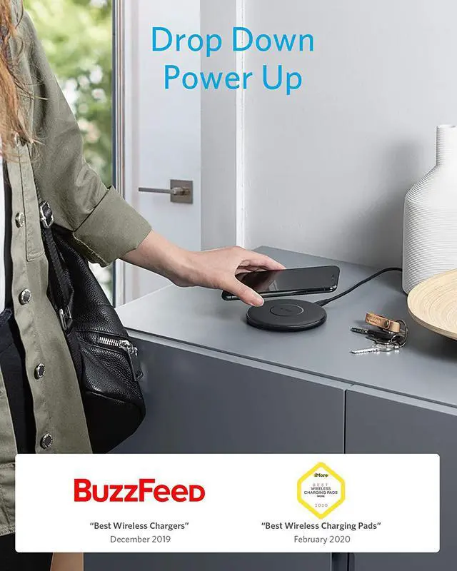 Alt view image 2 of 7 - Anker 10W Max Wireless Charger, PowerWave Pad Upgraded, Qi-Certified Wireless Charging 7.5W for iPhone 11/Xs Max XR XS X 8/8 Plus, 10W for Galaxy S10 S9 S8, S9 Plus, Note 9 (No AC Adapter)