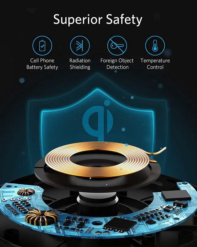 Alt view image 6 of 7 - Anker 10W Max Wireless Charger, PowerWave Pad Upgraded, Qi-Certified Wireless Charging 7.5W for iPhone 11/Xs Max XR XS X 8/8 Plus, 10W for Galaxy S10 S9 S8, S9 Plus, Note 9 (No AC Adapter)