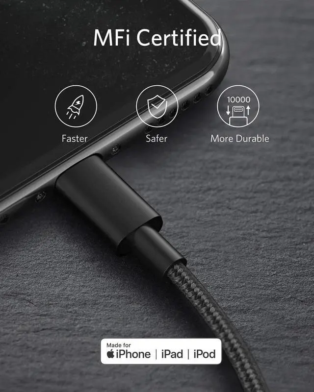 Alt view image 4 of 8 - Anker iPhone 12 Charger Cable, New Nylon USB-C to Lightning Charging Cord for [6 ft MFi Certified] for iPhone 12/11 Pro/X/XS/XR / 8 Plus/iPad 8, Supports Power Delivery