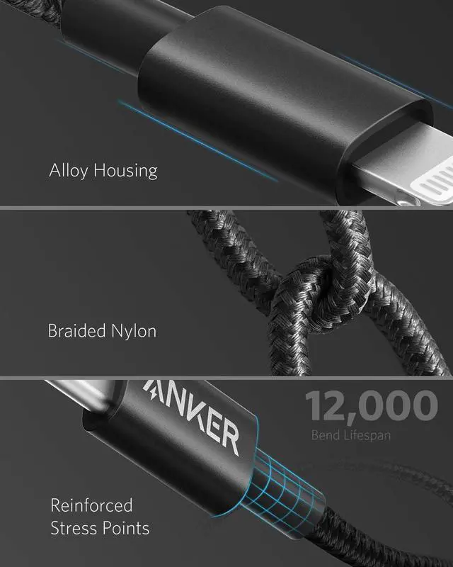 Alt view image 5 of 8 - Anker iPhone 12 Charger Cable, New Nylon USB-C to Lightning Charging Cord for [6 ft MFi Certified] for iPhone 12/11 Pro/X/XS/XR / 8 Plus/iPad 8, Supports Power Delivery