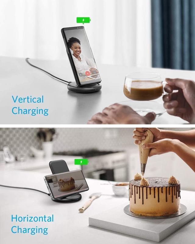 Alt view image 4 of 6 - Anker Wireless Charger with Power Adapter, PowerWave II Stand, Qi-Certified 15W Max Fast Wireless Charging Stand for iPhone SE, 11, 11 Pro, Xs, Xs Max, XR, X, Galaxy S10 S9 S8, Note 10 Note 9 & More