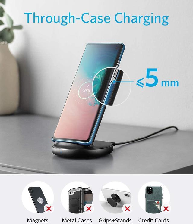 Alt view image 5 of 6 - Anker Wireless Charger with Power Adapter, PowerWave II Stand, Qi-Certified 15W Max Fast Wireless Charging Stand for iPhone SE, 11, 11 Pro, Xs, Xs Max, XR, X, Galaxy S10 S9 S8, Note 10 Note 9 & More