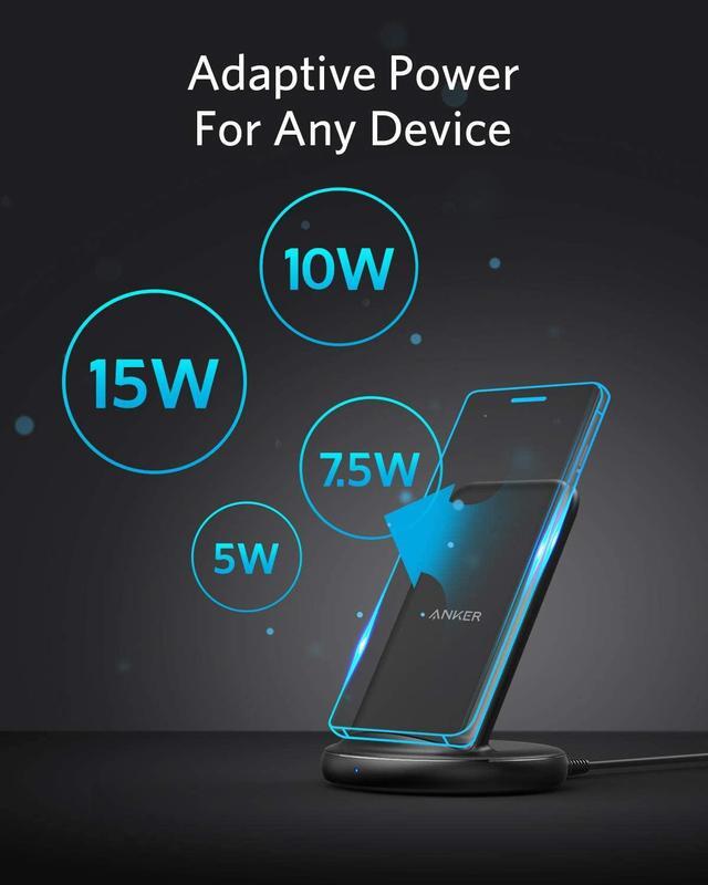 Alt view image 2 of 6 - Anker Wireless Charger with Power Adapter, PowerWave II Stand, Qi-Certified 15W Max Fast Wireless Charging Stand for iPhone SE, 11, 11 Pro, Xs, Xs Max, XR, X, Galaxy S10 S9 S8, Note 10 Note 9 & More