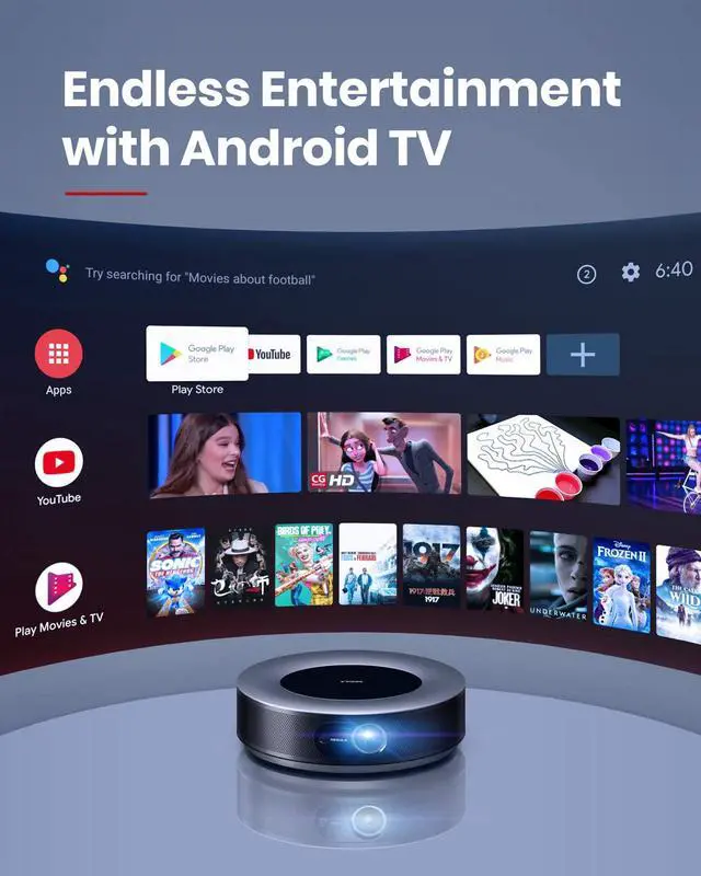 Alt view image 3 of 7 - Anker Nebula Cosmos Full HD 1080p Home Entertainment Projector, 1080p Video Projector, 810 ANSI Lumen, Android TV 9.0, Digital Zoom, HLG, HDR10,(Onyx Black)