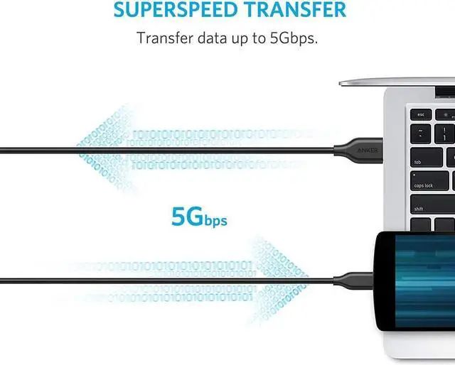 Alt view image 2 of 9 - Anker USB C Cable, Powerline USB 3.0 to USB C Charger Cable (10ft) with 56k Ohm Pull-up Resistor for Samsung Galaxy Note 8, S8, S8+, S9, Oculus Quest, Sony XZ, LG V20 G5 G6, HTC 10 and More