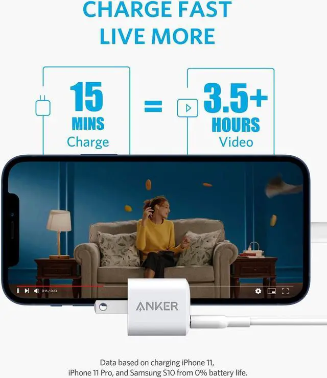 Alt view image 3 of 7 - Anker Nano 20W USB-C Charger, PIQ 3.0 Durable Compact Fast Charger, PowerPort III USB-C Charger for iPhone 12 / 12 Mini / 12 Pro / 12 Pro Max / 11, Galaxy, Pixel 4 / 3, iPad Pro (Cable Not Included)