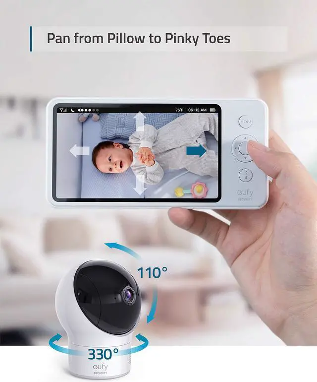 Alt view image 2 of 6 - eufy Security, Video Baby Monitor with Camera and Audio, 720p HD Resolution, Night Vision, 5" Display, 110° Wide-Angle Lens Included, Lullaby Player, Ideal for New Moms