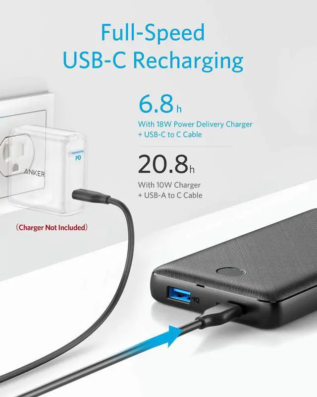 Alt view image 5 of 8 - Anker PowerCore Essential 20000 PD Portable Charger, 20000mAh USB-C Power Bank with 20W Power Delivery, Compatible with iPhone 12/12 Pro / 12 Pro Max / 8 / X/XR, Samsung, iPad Pro 2018, and More