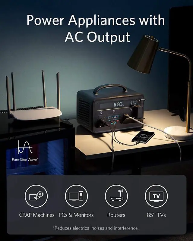 Alt view image 3 of 7 - Anker Portable Power Station, Powerhouse II 800, 500W/777Wh Solar Generator with 110V/500W 2-AC Outlets, 2X 60W Power Delivery Outputs & LED Flashlight, for Outdoor RV/Van Camping, Home Emergencies