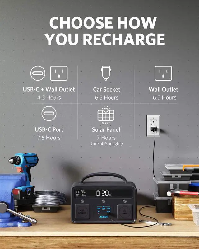 Alt view image 6 of 7 - Anker Portable Generator for Home Use, PowerHouse II 400, 300W/388.8Wh, 110V AC Outlet/60W USB-C Power Delivery Portable Power Station for Home Use, Road Trips, Camping, Emergency Power, and More