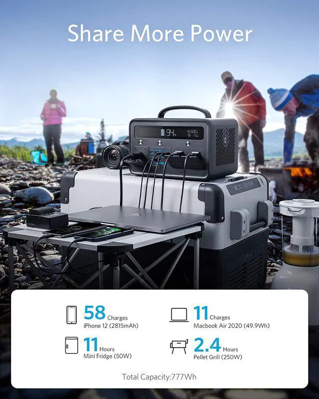 Alt view image 2 of 7 - Anker Portable Power Station, Powerhouse II 800, 500W/777Wh Solar Generator with 110V/500W 2-AC Outlets, 2X 60W Power Delivery Outputs & LED Flashlight, for Outdoor RV/Van Camping, Home Emergencies