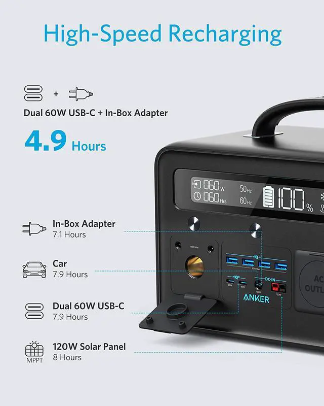 Alt view image 7 of 7 - Anker Portable Power Station, Powerhouse II 800, 500W/777Wh Solar Generator with 110V/500W 2-AC Outlets, 2X 60W Power Delivery Outputs & LED Flashlight, for Outdoor RV/Van Camping, Home Emergencies