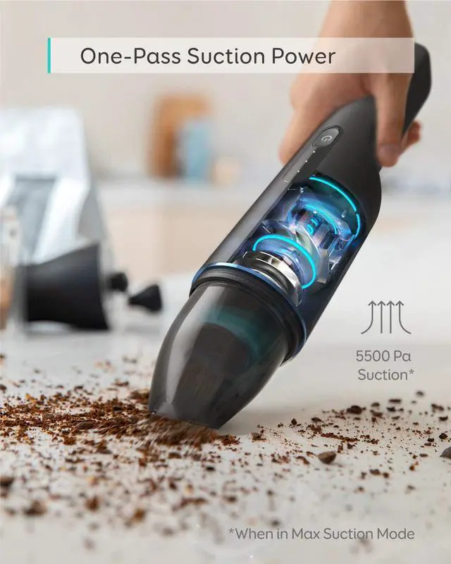 Alt view image 5 of 7 - eufy by Anker, HomeVac H11 (Upgraded), Cordless Handheld Vacuum Cleaner, Ultra-Lightweight 1.2lbs, 5500Pa Suction Power, USB Charging, for Home Cleaning