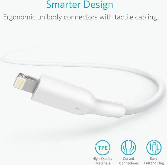 Alt view image 6 of 6 - Anker Powerline II Lightning Cable, [3ft Apple MFi Certified] USB Charging/Sync Lightning Cord Compatible with iPhone 11 11 Pro 11 Pro Max Xs MAX XR X 8 7 6S 6 5, iPad and More (White)