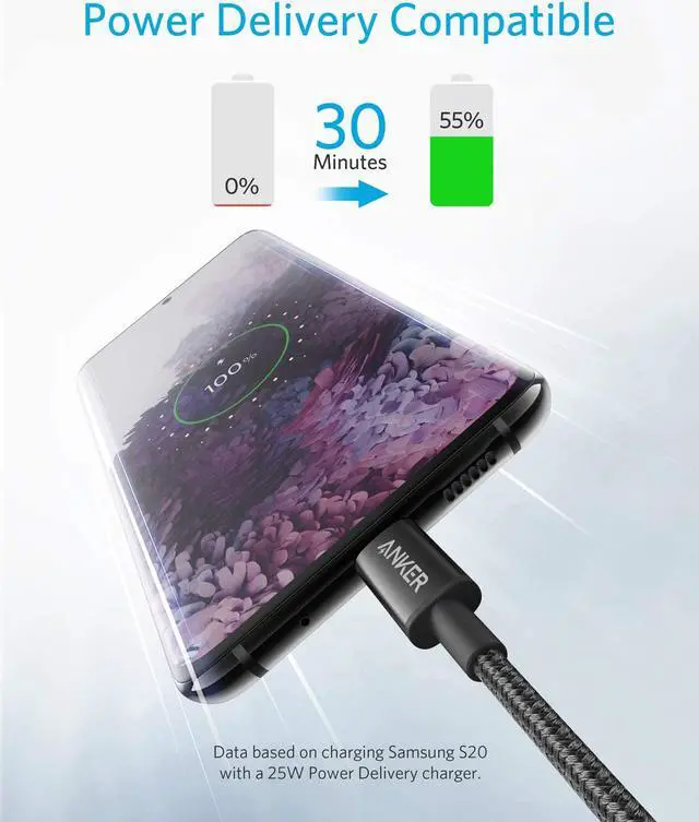 Alt view image 2 of 6 - USB C Cable, Anker 2 Pack New Nylon USB C to USB C Cable (6ft 60W), PD Type C Charging Cable for MacBook Pro 2020, iPad Pro, iPad Air 4, Galaxy S20, Switch, Pixel, LG and Other USB C Charger