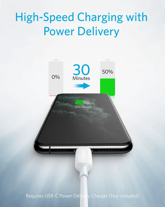 Alt view image 4 of 7 - Anker USB C to Lightning Cable (6 ft), Powerline III MFi Certified Fast Charging Lightning Cable for iPhone 11/11 Pro / 11 Pro Max/X/XS/XR Max / 8 /AirPods Pro, Supports Power Delivery