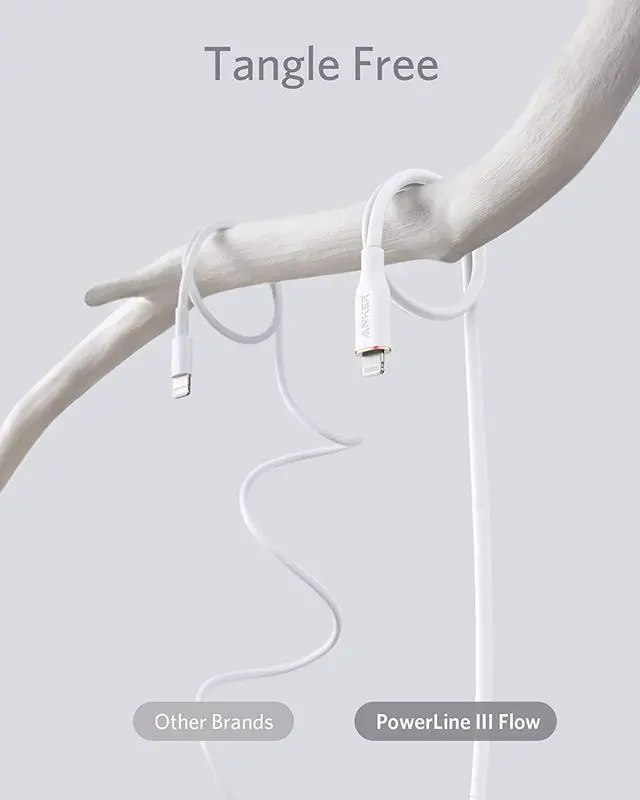 Alt view image 3 of 7 - Anker Powerline III Flow, USB C to Lightning Cable for iPhone 12 Pro Max / 12/11 / XS/X/XR / 8 Plus, AirPods Pro, (6 ft) [MFi Certified] Supports Power Delivery, Silica Gel (Cloud White)