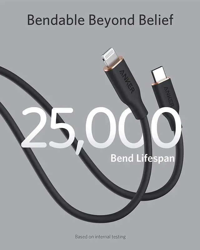 Alt view image 4 of 7 - Anker Powerline III Flow, USB C to Lightning Cable for iPhone 12 Pro Max / 12/11 / XS/XR / 8 Plus, AirPods Pro, (6 ft) [MFi Certified] Supports Power Delivery, Silica Gel (Midnight Black)
