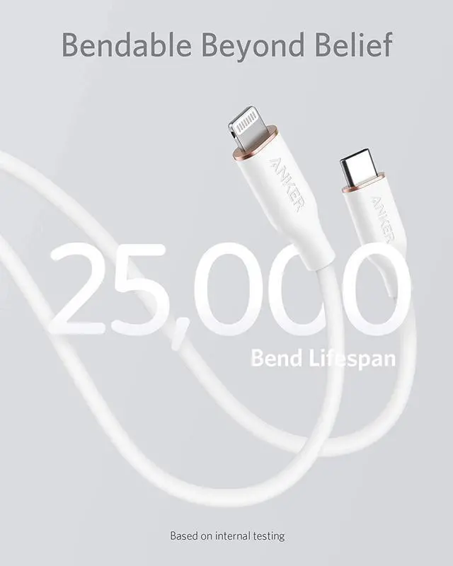 Alt view image 4 of 7 - Anker Powerline III Flow, USB C to Lightning Cable for iPhone 12 Pro Max / 12/11 / XS/X/XR / 8 Plus, AirPods Pro, (6 ft) [MFi Certified] Supports Power Delivery, Silica Gel (Cloud White)