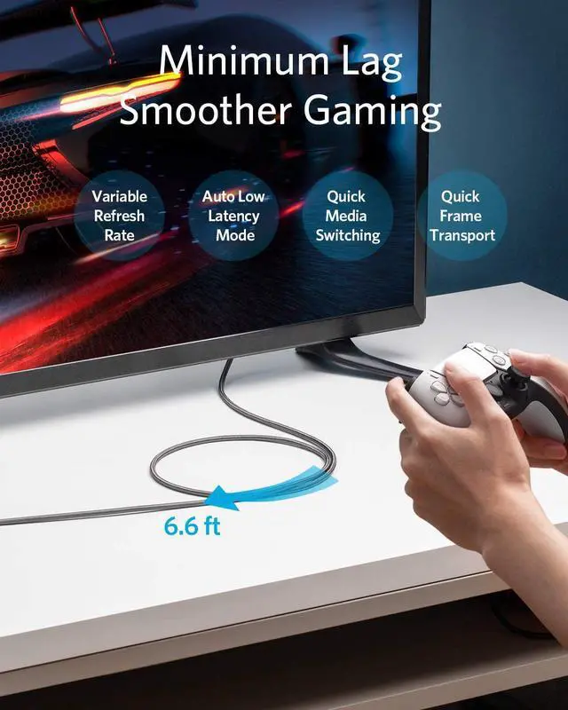 Alt view image 7 of 7 - Anker 8K@60Hz HDMI Cable, Ultra High Speed 4K@120Hz 48Gbps 6.6 ft Ultra HD HDMI to HDMI Cord, Support Dynamic HDR, eARC, Dolby Atmos, Compatible with PlayStation 5, Xbox Series X, Samsung TVs and More