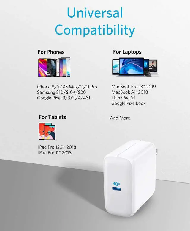 Alt view image 6 of 7 - USB C Charger, Anker 65W PIQ 3.0 Type-C Charger, PowerPort III 65W, with US/UK/EU Plugs for Travel, for MacBook, iPad Pro, iPhone, Samsung Galaxy, and More