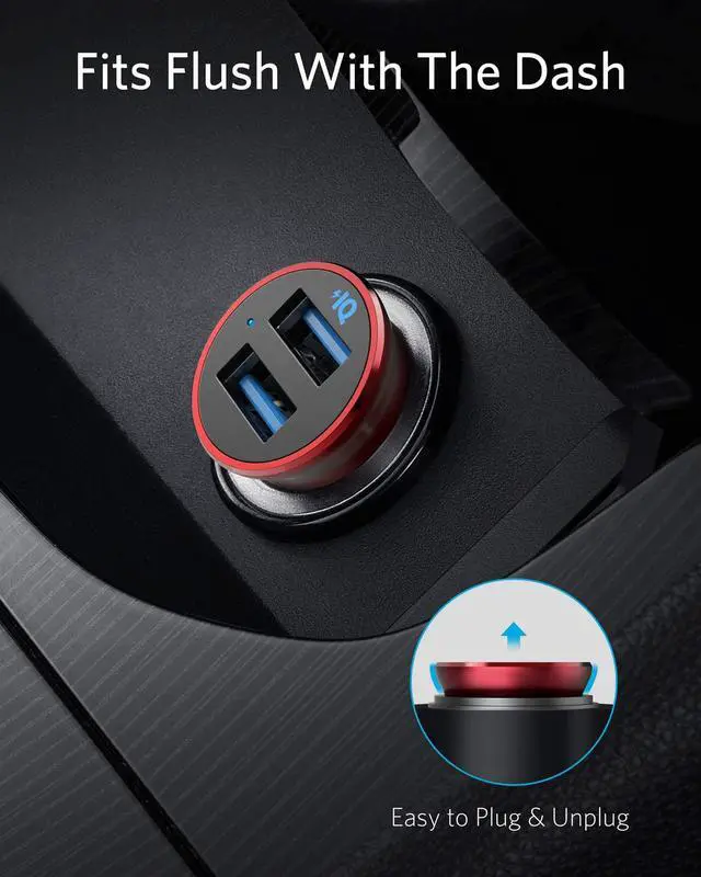 Alt view image 2 of 7 - Anker Car Charger, Mini 24W Dual USB Car Charger, PowerDrive 2 Alloy Car Adapter with Blue LED for iPhone12/12 Pro/11/11 Pro/XR/Xs/Max/X, iPad Pro/Air 2/mini, Galaxy (Not Compatible with Quick Charge)