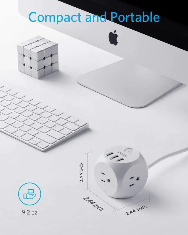 Alt view image 5 of 7 - Anker PowerPort Cube with 3 Outlets and 3 USB Ports, Portable Power Strip with USB, 5ft Extension Cord, Overload Protection for iPhone Xs/XR, Compact for Travel, Cruise Ship and Office