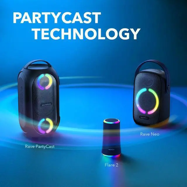 Alt view image 3 of 6 - Soundcore Rave Neo, Portable Bluetooth Speaker with Lights, BassUp Technology, Sync 100+ Speakers, 18H Playtime, Waterproof, Custom EQ, App