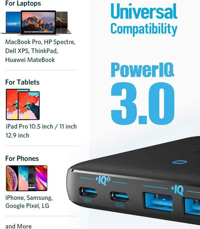 Alt view image 5 of 6 - USB C Fast Charger, Anker 63W 4 Port PIQ 3.0 & GaN Fast Charger Adapter, PowerPort Atom III Slim Wall Charger with Dual USB C Ports (45W Max), for MacBook, USB C Laptops, iPad Pro, iPhone, and More
